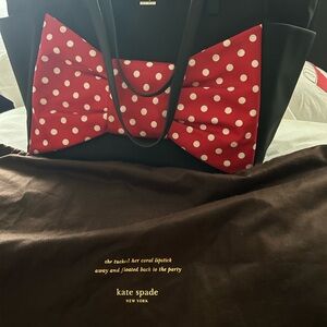 Kate Spade Black Tote with Red Polka Dot Bow